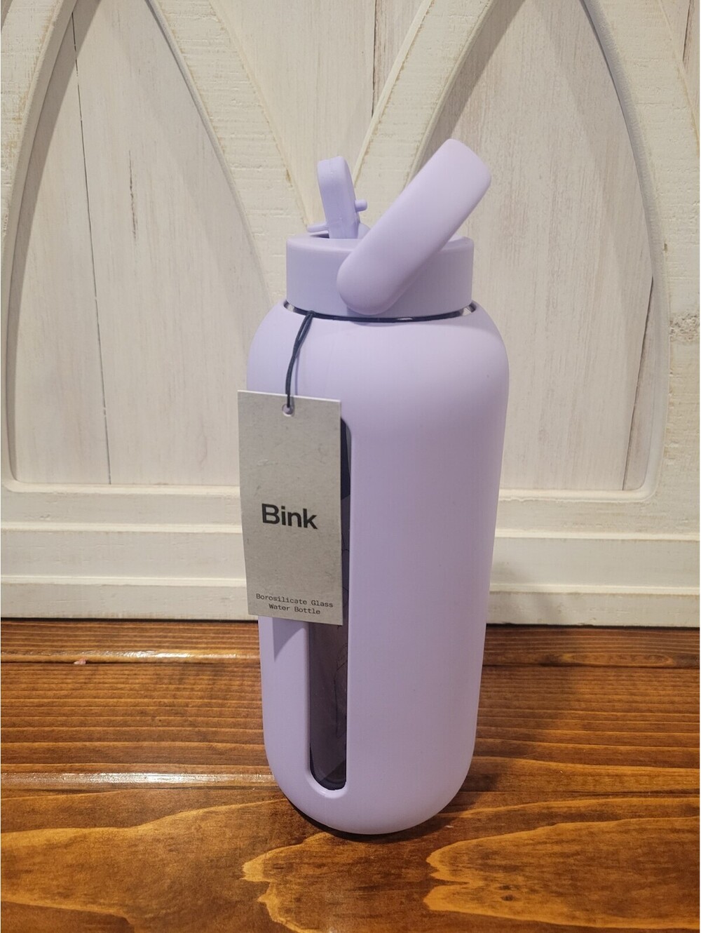 Bink 36 oz Big Water Bottle Screw Cap Flip Straw Fog Purple Borosilicate Glass